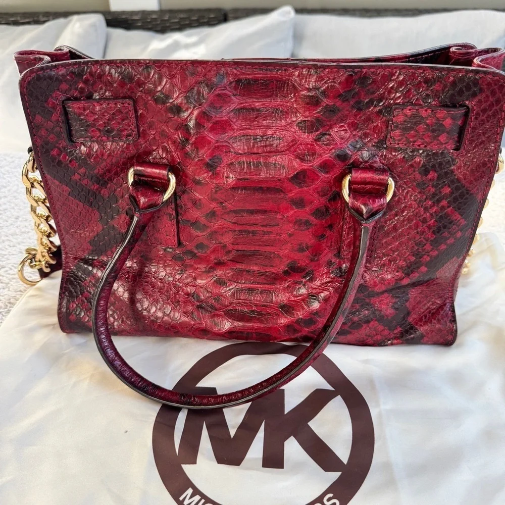 Michael Kors Burgundy Snake Print Satchel